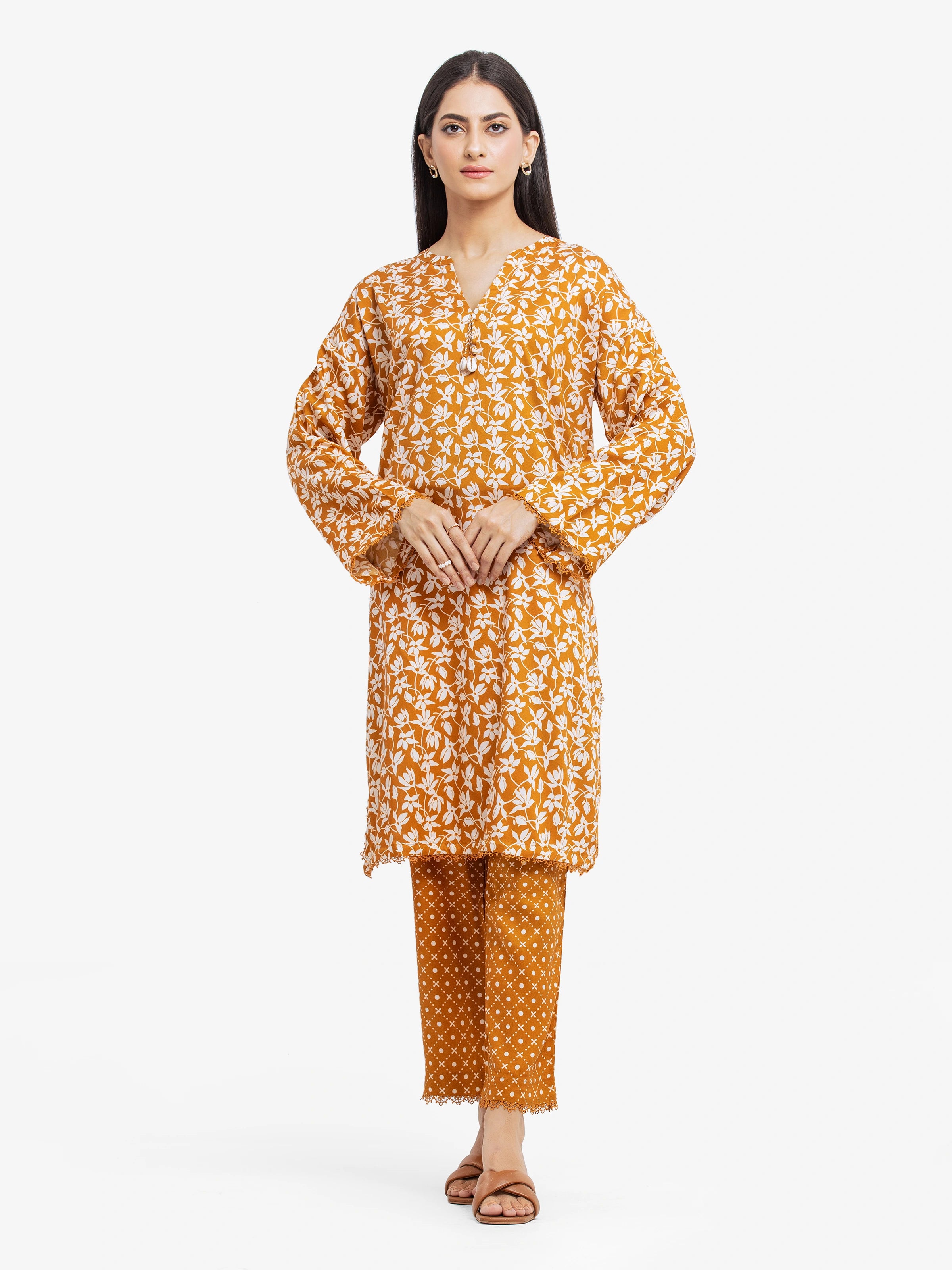 Pret 2Pc Printed Viscose Shirt Trouser - EWTKP24-81378ST-- Graphic Embroidered Appliqued
