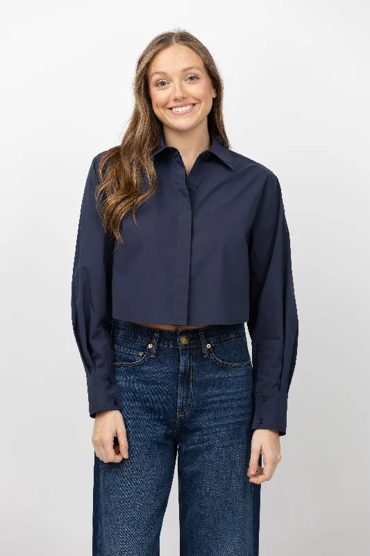Simkhai Renata Cropped Shirt in Midnight-- Plaid T-Shirt Polka Dot Checkered