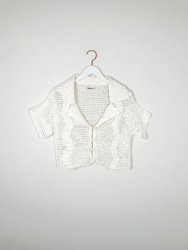 Mozhdeh Matin - Zigzag Crop Shirt - Ivory-- Striped Floral Plaid