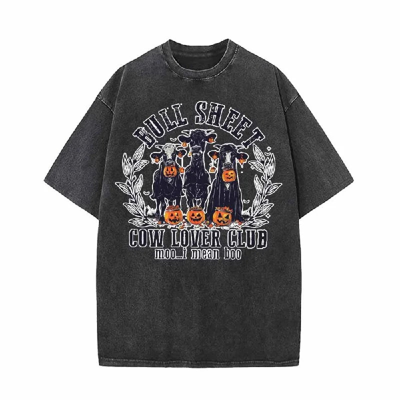 Funny Bull Sheet Vintage Washed T-shirt-- Wool Fabric Cashmere Fabric Tweed Fabric