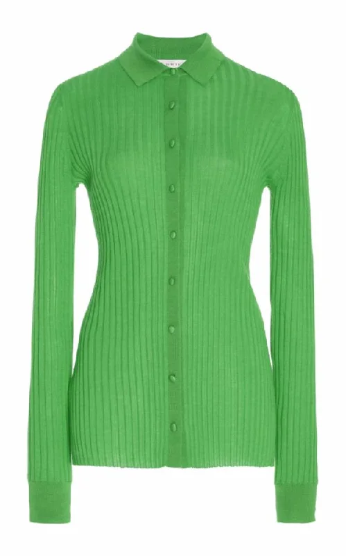 Cavalieri Knit Shirt in Fluorescent Green Cashmere Silk-- Polka Dot Checkered Tartan