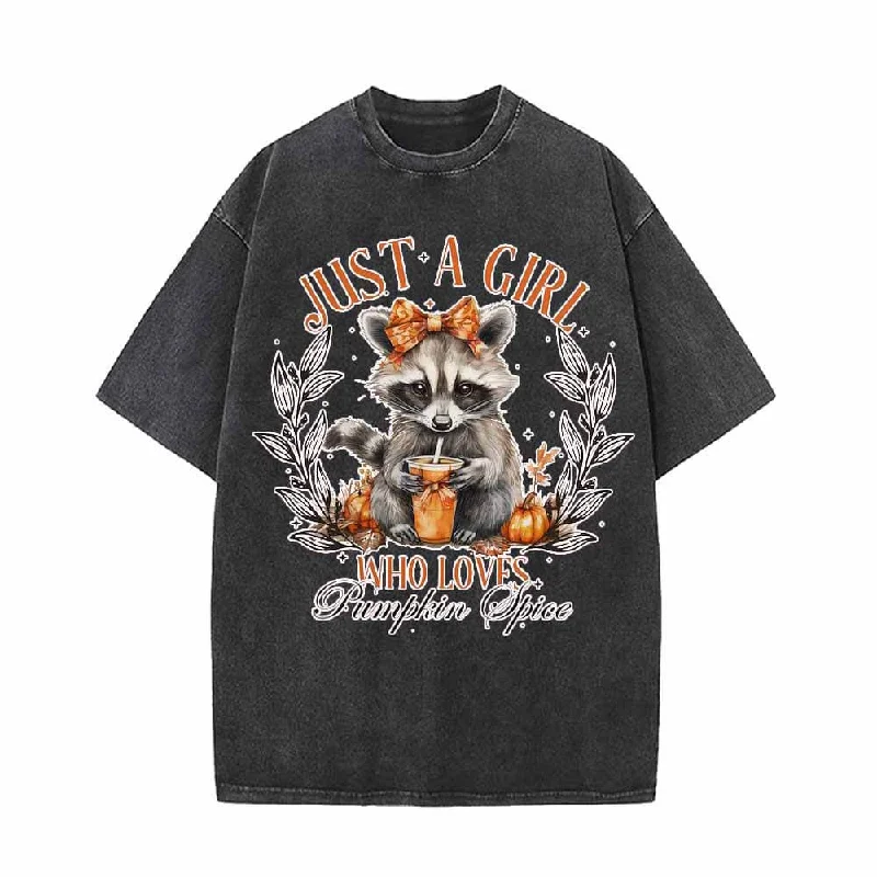 Just A Girl Raccoon Vintage Washed T-shirt-- Mesh Blend Leather Blend Suede Blend