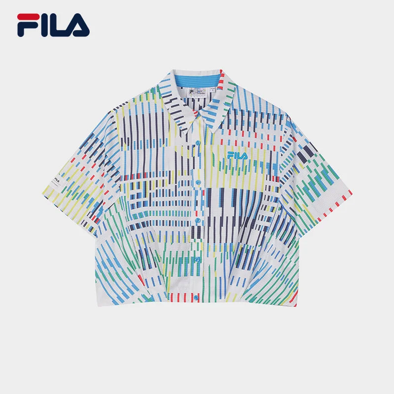 FILA CORE LIFESTYLE HERITAGE Women Short Sleeves Shirt (Full Print)-- Notch Collar Peter Pan Collar Cowl Neck FILA CORE LIFESTYLE HERITAGE Women Short Sleeves Shirt (Full Print)-- Notch Collar Peter Pan Collar Cowl Neck