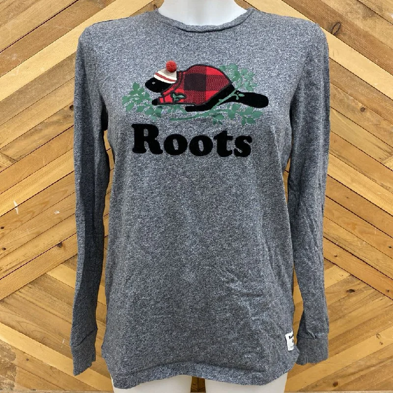Roots - Long Sleeve Shirt : Gray/Red/Green -women-SM-- Zippered Front Buttoned Front Snap Front Roots - Long Sleeve Shirt : Gray/Red/Green -women-SM-- Zippered Front Buttoned Front Snap Front
