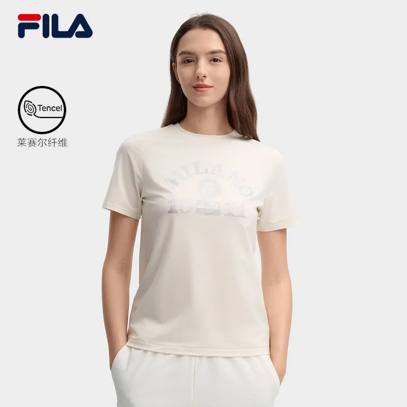 FILA CORE LIFESTYLE MILANO Women Short Sleeve T-shirt (Black / White)-- Mesh Fabric Canvas Fabric Denim Fabric FILA CORE LIFESTYLE MILANO Women Short Sleeve T-shirt (Black / White)-- Mesh Fabric Canvas Fabric Denim Fabric