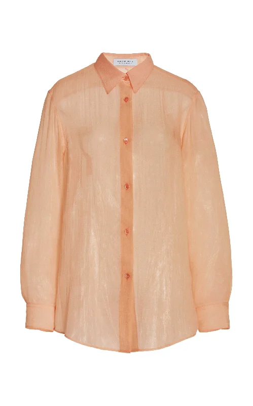 Ferrara Shirt in Fluorescent Orange Cashmere Silk Gauze-- Polka Dot Checkered Tartan Ferrara Shirt in Fluorescent Orange Cashmere Silk Gauze-- Polka Dot Checkered Tartan