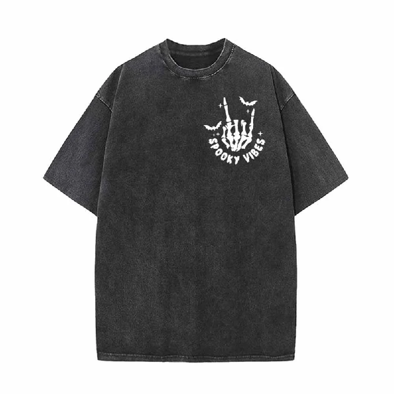 Rock Skull Hand Spooky Vibes Vintage Washed T-shirt-- Modern Contemporary Chic