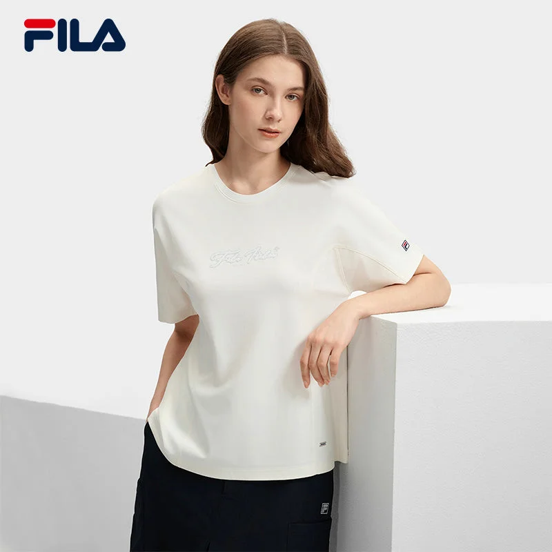 FILA CORE LIFESTYLE MODERN HERITAGE THE LOUVRE PALACE Women Short Sleeve T-shirt (Ash white / Purple)-- Sequined Glittery Shiny FILA CORE LIFESTYLE MODERN HERITAGE THE LOUVRE PALACE Women Short Sleeve T-shirt (Ash white / Purple)-- Sequined Glittery Shiny