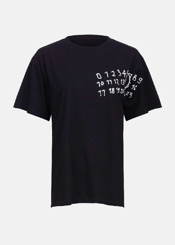 Black Logo-Print T-shirts-- Handmade Hand-knitted Hand-woven