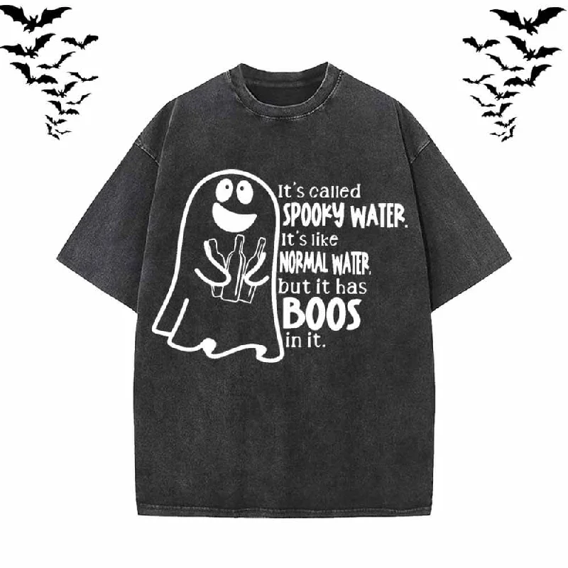 Spooky Water Boos Vintage Washed T-shirt-- Seamless Knitted Crochet