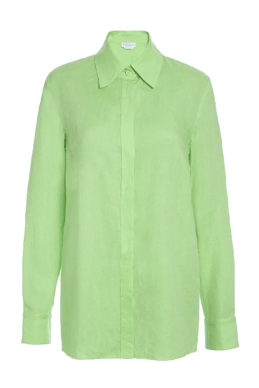 Cruz Shirt in Fluorescent Green Aloe Linen Copy-- Iron Safe Non-Iron Wrinkle Free