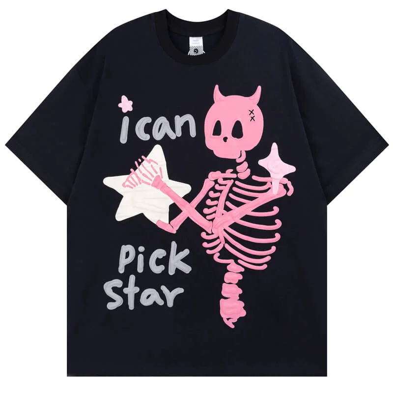 I Can Pick Star Skull T-Shirt-- Houndstooth Herringbone Solid