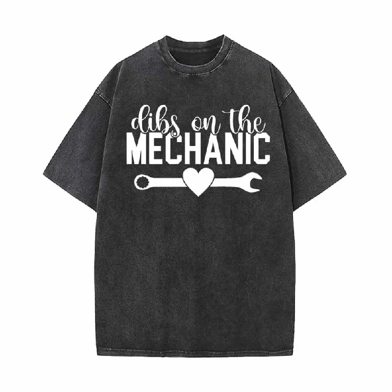 Dibs On The Mechanic Wrench Vintage Washed T-shirt-- Elasticated Padded Insulated