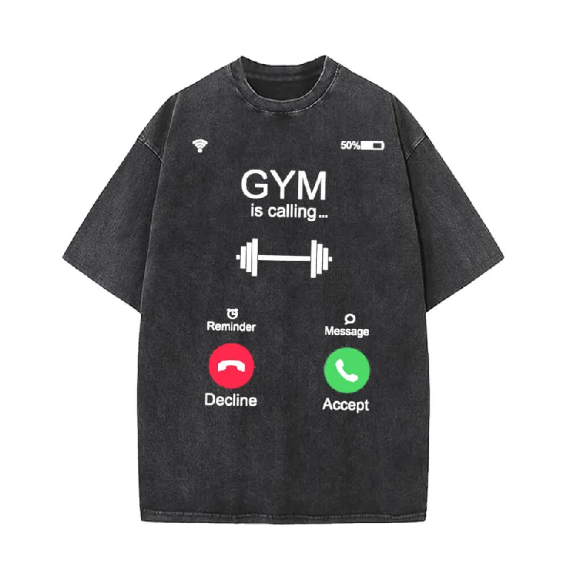 Gym Is Calling You Vintage Washed T-shirt-- Chenille Brocade Lace