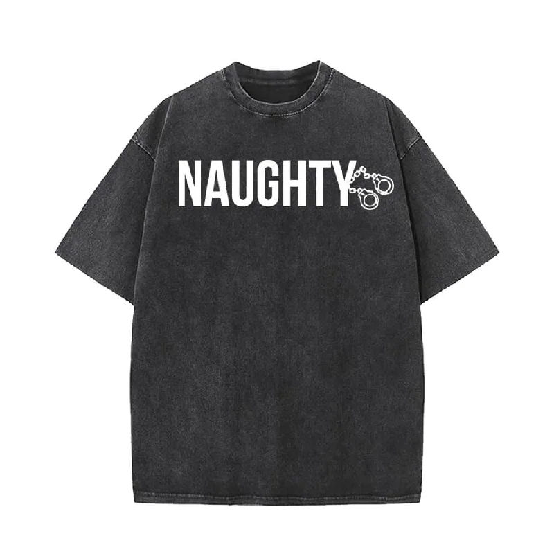 Vintage Washed Naughty Handcuffs T-shirt-- Fleece Nylon Spandex