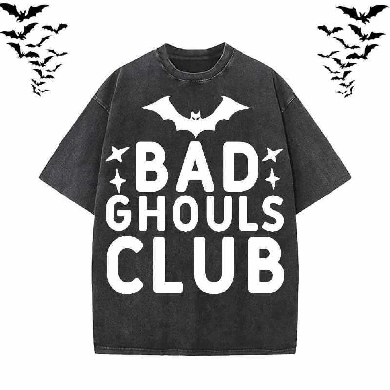 Bad Ghouls Club Bat Short Sleeve Cotton T-shirt-- Hooded Caped Shawl Collar