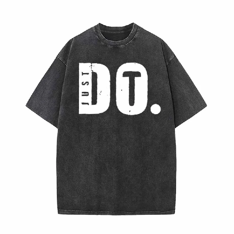 Just Do It Vintage Washed T-shirt-- Collared T-Shirt Boat Neck A-Line