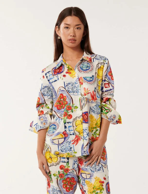 Lydia Oversized Linen Shirt-- Chenille Blend Fleece Blend Nylon Blend