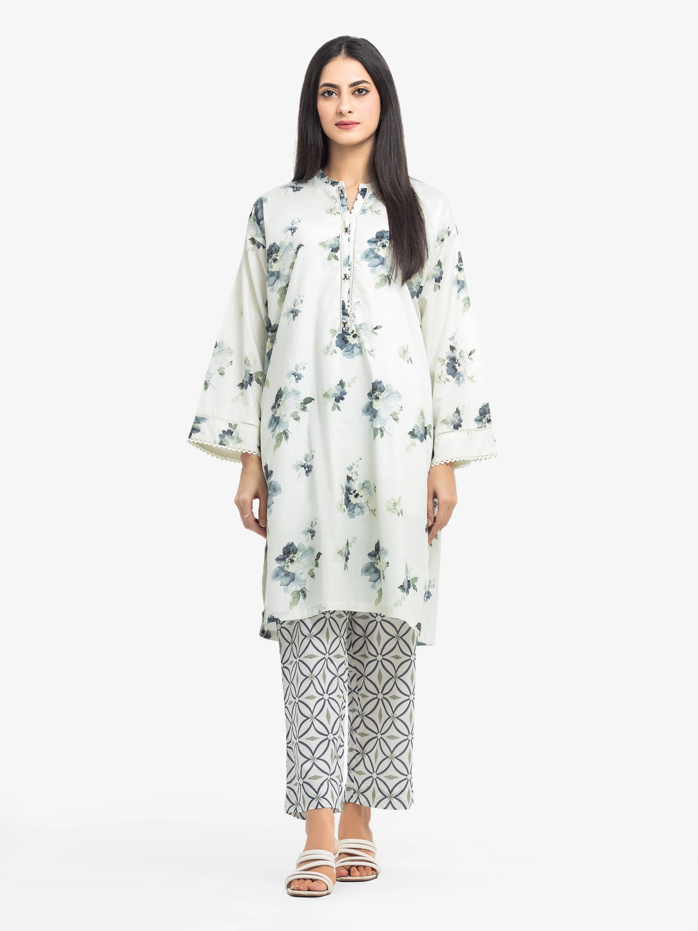 Pret 2Pc Printed Cambric Shirt Trouser - EWTKP5-81640ST-- Sequined Glittery Shiny