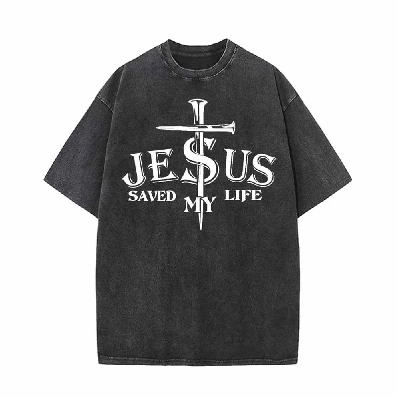 Jesus Saved My Life Cross T-shirt-- Front Pockets Side Pockets Patch Pockets