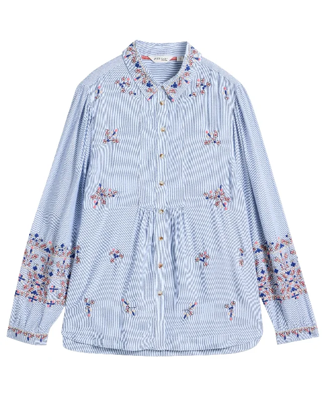Geri Embroidered Shirt - Blue Multi-- Cozy Warm Stylish