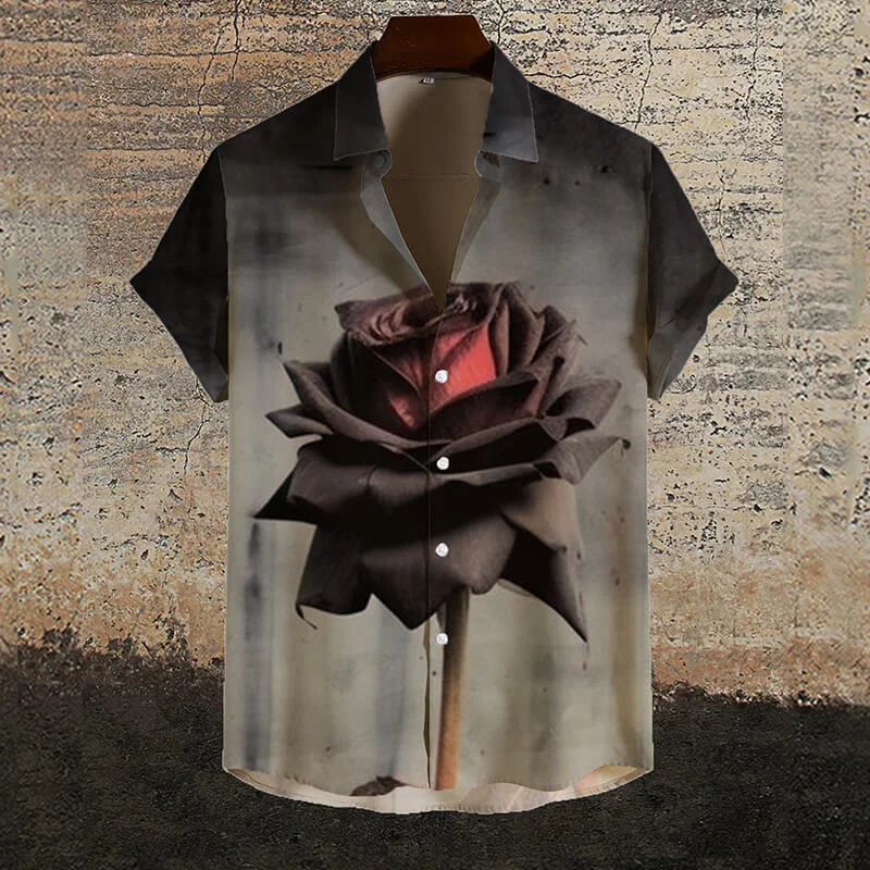 One Rose Gothic Short Sleeve Shirt-- Machine Wash Dry Clean Hand Wash