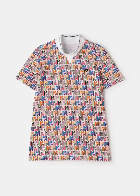 Multicolor Mock Neck T-Shirt-- Mesh Canvas Denim