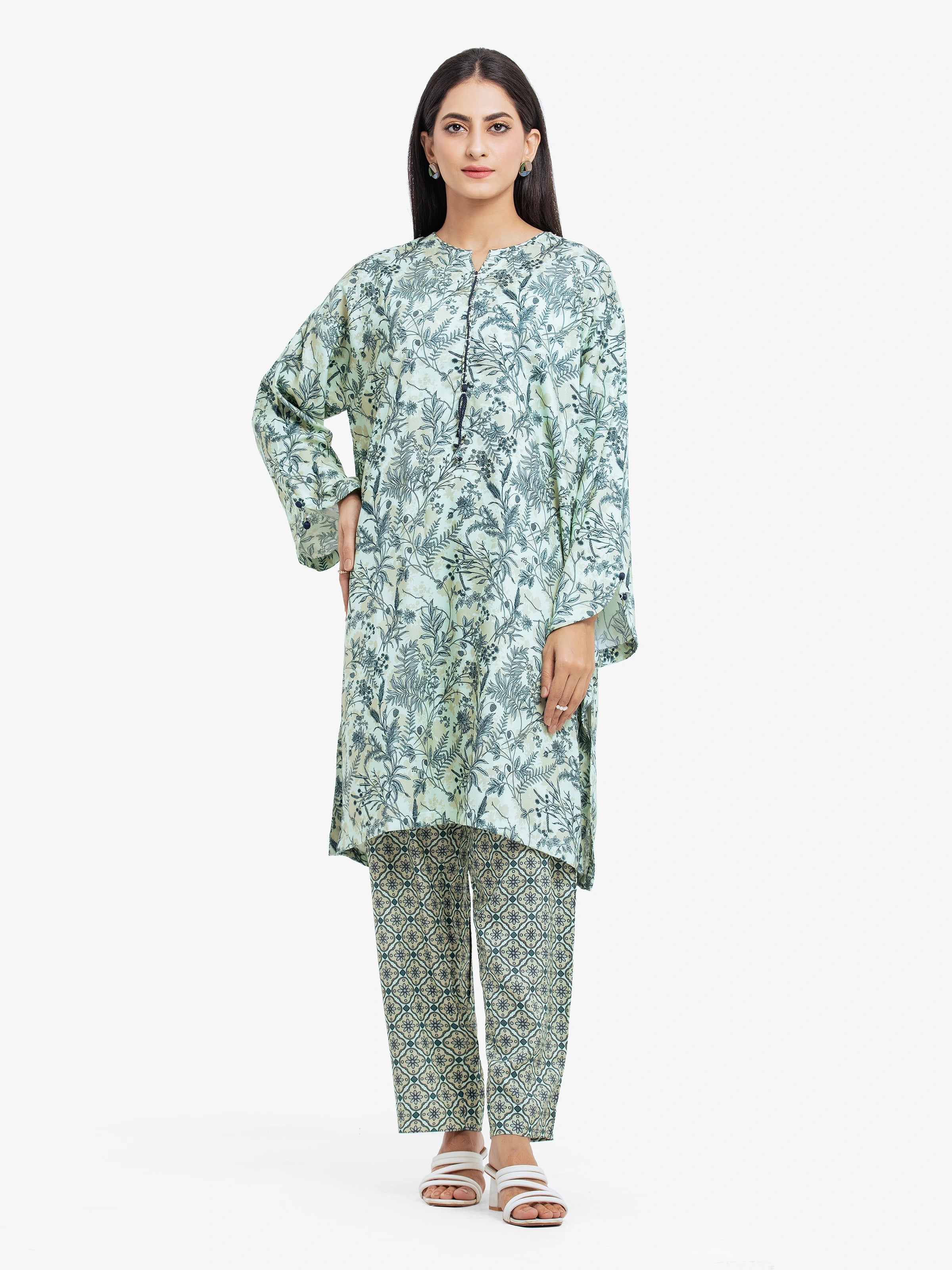 Pret 2Pc Printed Viscose Shirt Trouser - EWTKP24-81383ST-- Mesh Blend Leather Blend Suede Blend