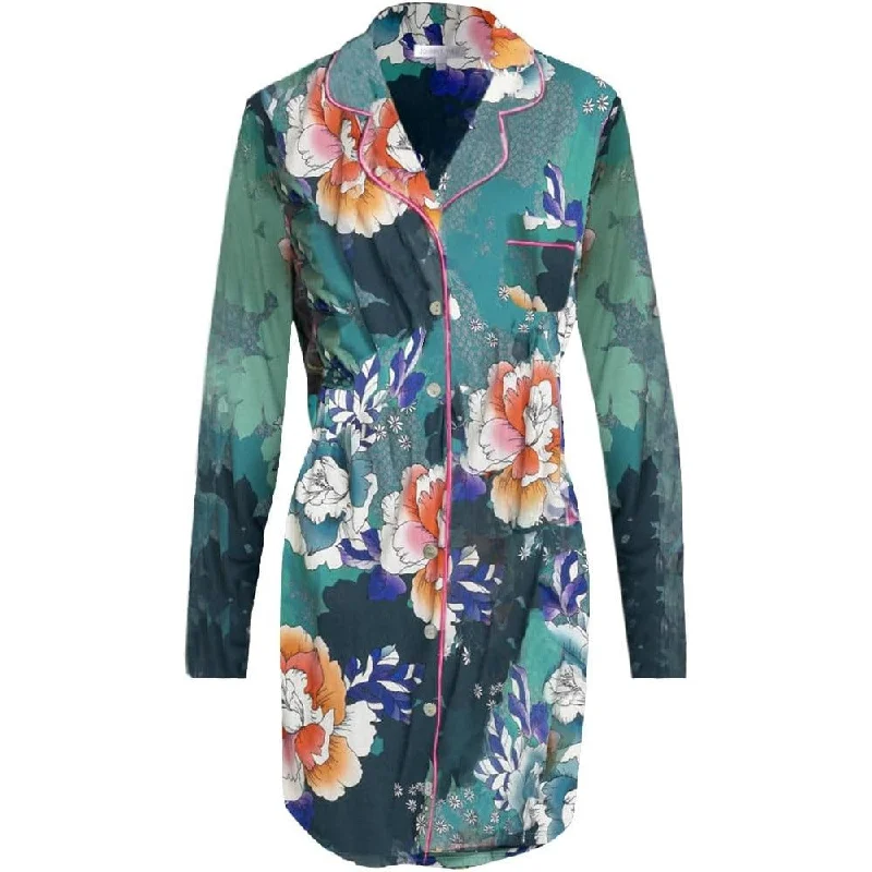 Johnny Was Women Tura Long Sleeve Night Shirt Loungewear Multi-- Jersey Fabric Tulle Fabric Batik Fabric