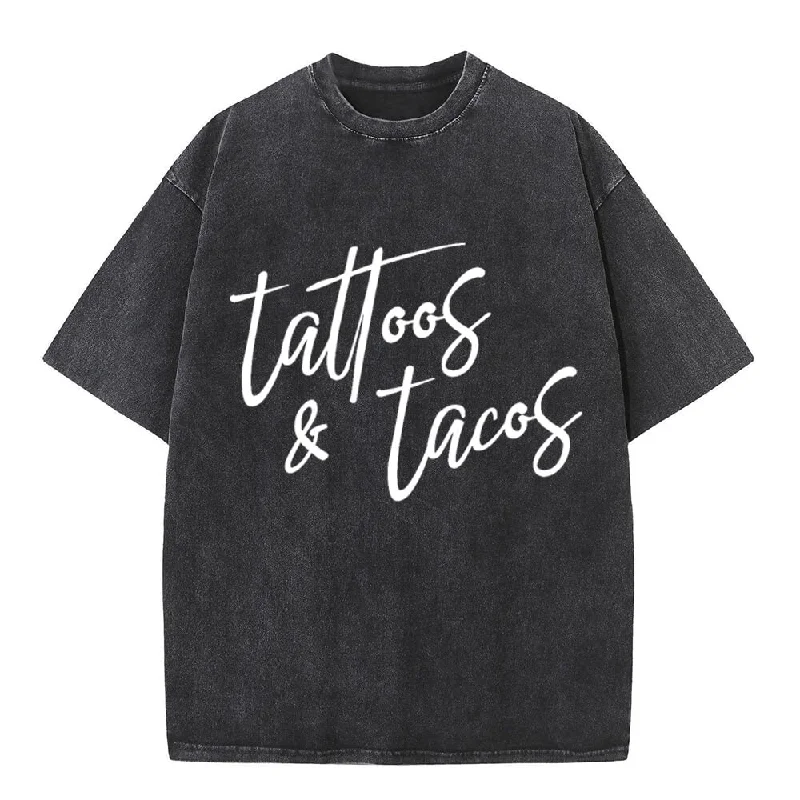 Tattoos and Tacos Vintage Washed T-shirt-- Striped Floral Plaid