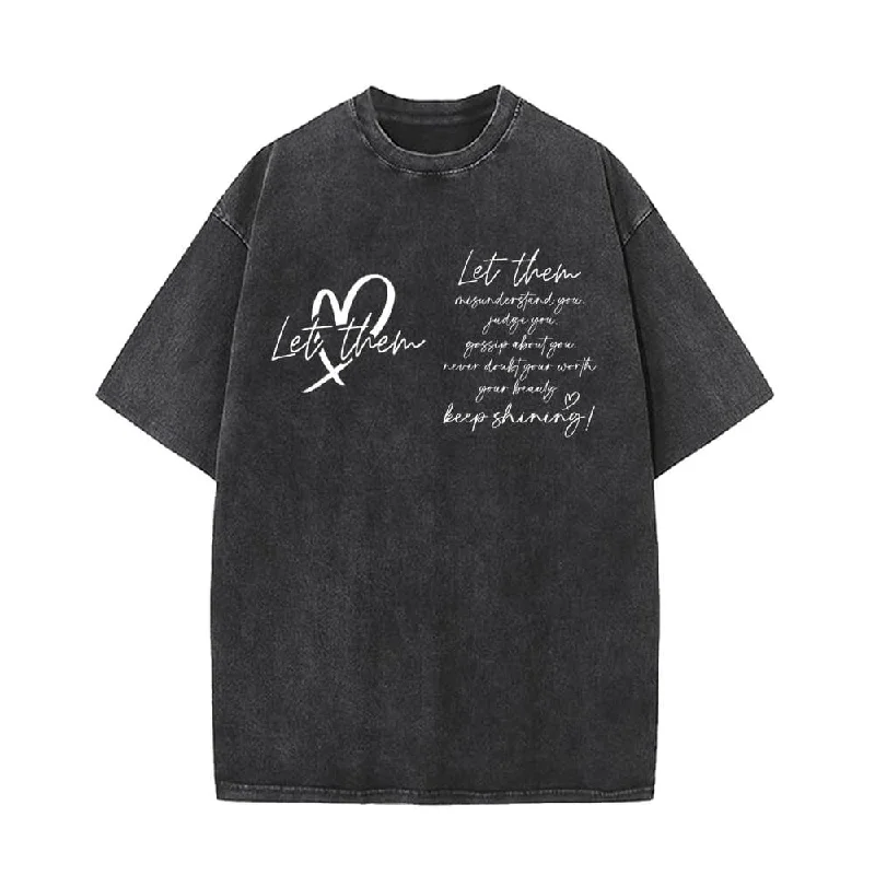 Let Them Keep Shining Vintage Washed T-shirt-- Graphic T-Shirt Round Neck Polyester