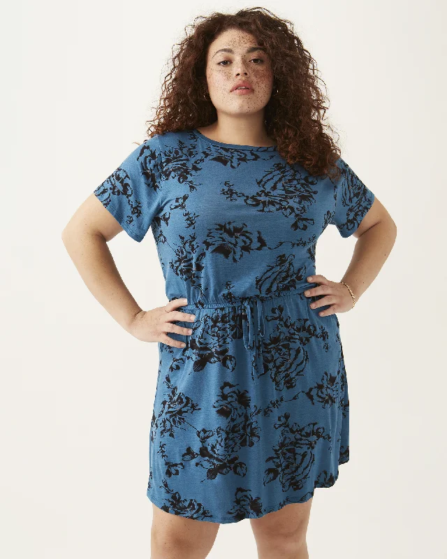 Adi Tie Waist Mini Dress | Azure Blue / Black Cozy Cowl Neck Mini Dress