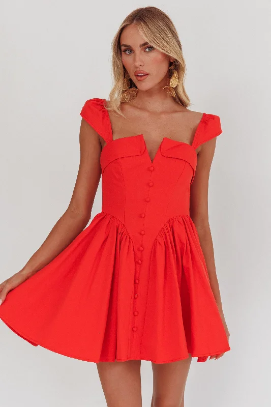 Morning Meadows Button Front Mini Dress Red Classic Shift Mini Dress