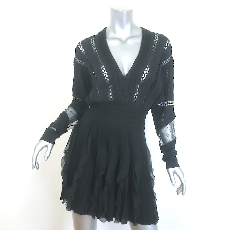Givenchy Open Knit-Trim Ruffled Mini Dress Black Stretch Knit Size Extra Small Classic Solid Mini Dress Givenchy Open Knit-Trim Ruffled Mini Dress Black Stretch Knit Size Extra Small Classic Solid Mini Dress