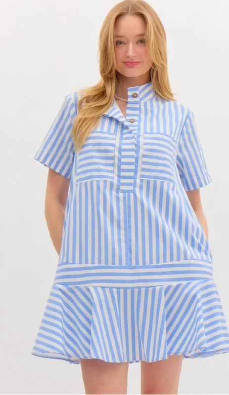 Blue Striped Mini Dress Trendy Bodycon Mini Dress