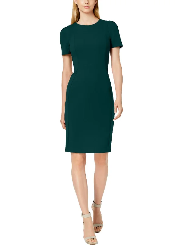 Womens Round Neck Short Sleeve Sheath Dress Tunics Corduroy durable
