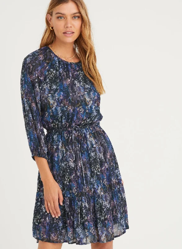 3/4 Sleeve Raglan Mini Dress Cozy A-Line Mini Dress
