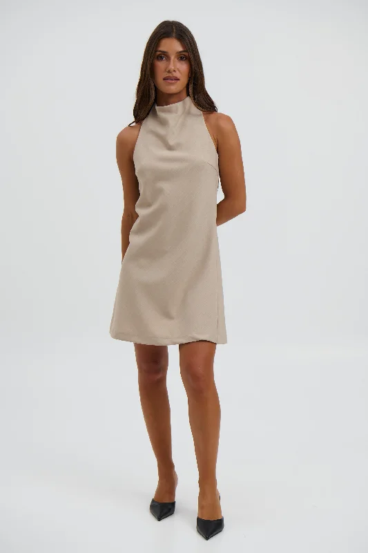 Kash Mini Dress Beige Comfortable Ruffle Mini Dress