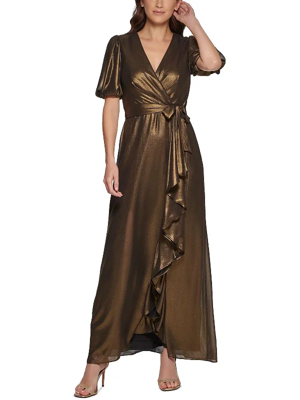 Womens Metallic Surplice Wrap Dress Tunics Fall fleece