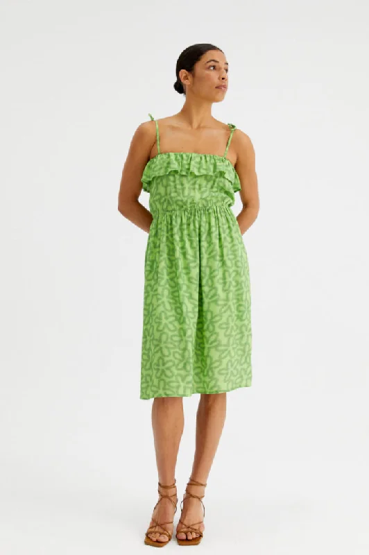 Green Floral Print Strappy Midi Dress Tunics Leisure comfortable