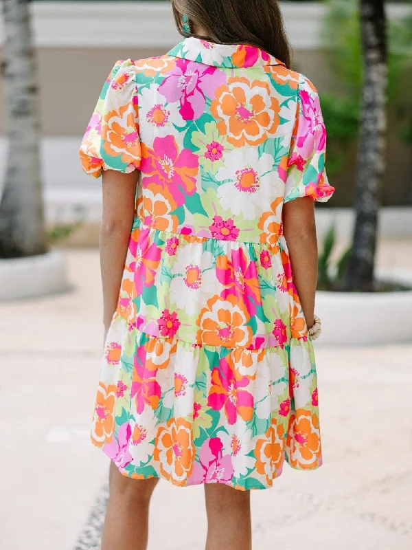 Colorful Floral A-line Mini Dress Trendy Denim Mini Dress