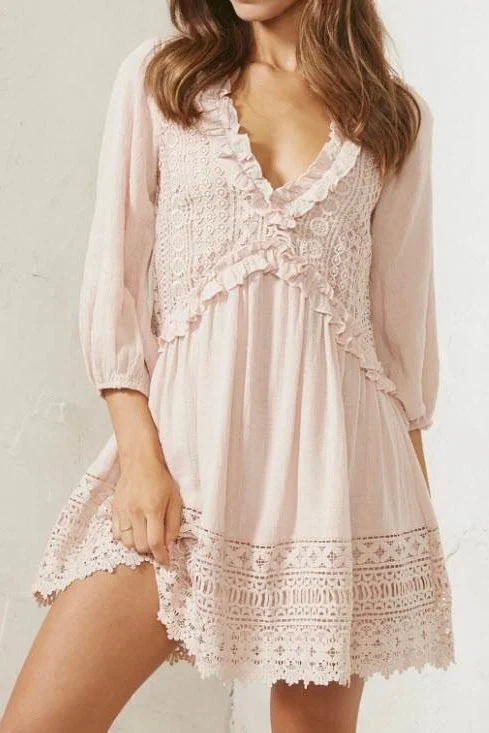 Carly Lace Mini Dress - Dusty pink Tunics Luxurious premium