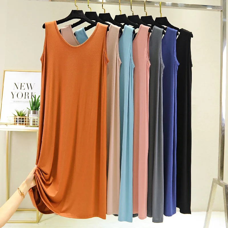 IKEARLAX New Modal Mid-Length V-neck Vest Skirt Underskirt Women's Dress Loose plus Size plus Size Long Dress Tunics Evening elegant