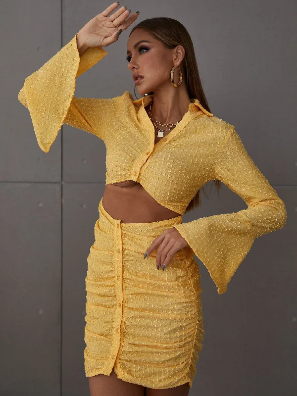Ruched Cutout Flared Sleeve Mini Dress Classic Striped Mini Dress