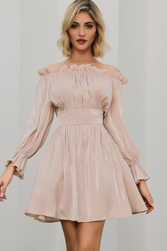 Off-Shoulder Frill Trim Mini Dress Elegant Off-Shoulder Dress Mini