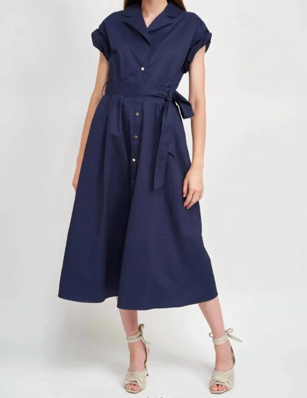 Avery Midi Dress In Navy Blue Tunics Trendy modern