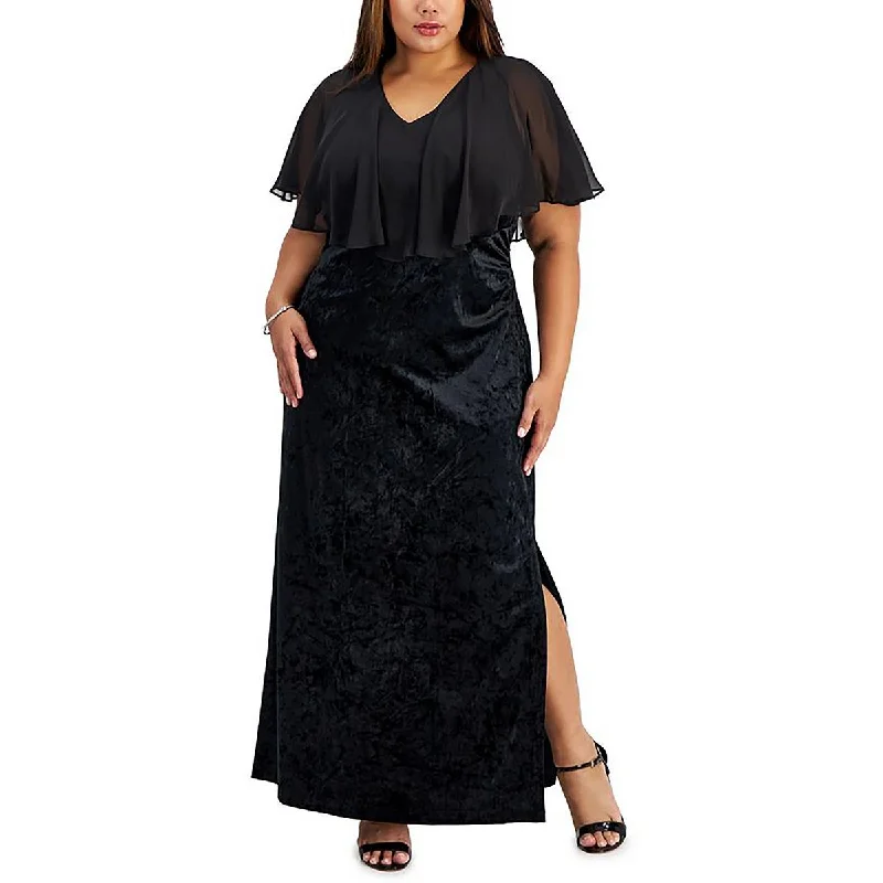 Plus Womens Velvet Long Evening Dress Tunics Brand named