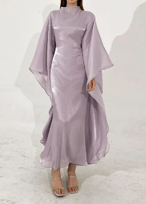 Classy Light Purple Slim Fit Silk Maxi Dress Fall WO051 Tunics Short Trendy