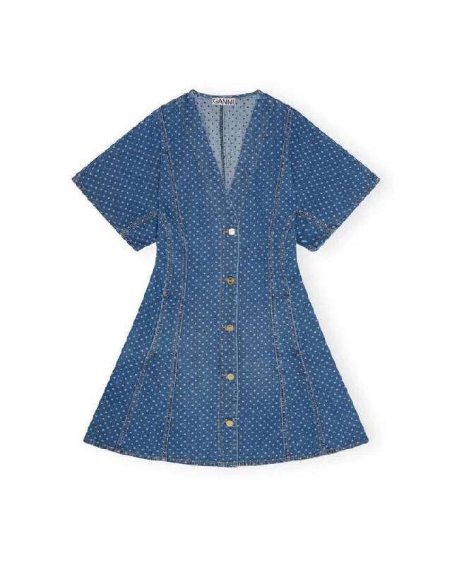Ganni Polka Dot Denim Mini Dress Fashionable Summer Mini Dress