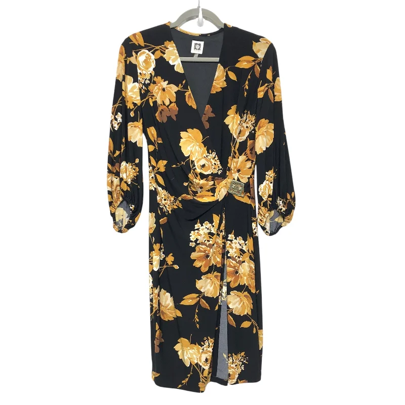 Dress Casual Short By Anne Klein In Black & Yellow, Size:8 Crew Neckline Casual